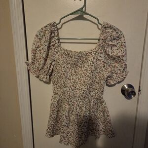 Shein Cottagecore Floral Puff Sleeve Smocked Top